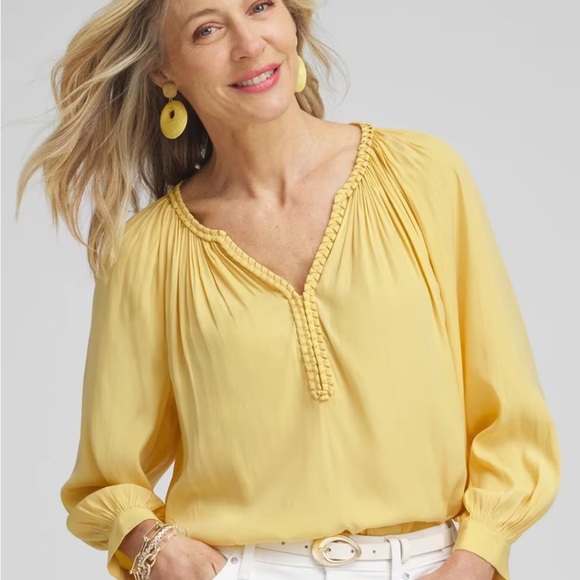 Chico's Tops - NWOT/EUC Chico's Golden Kiwi Pleated 3/4 Sleeve Blouse, SZ 1.5
